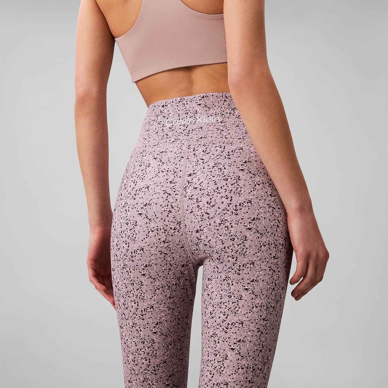 image:imageCalvin Klein Womens Performance Printed Logo High Rise 78 LeggingsSpeckled Dust Print Sea Fog Multi