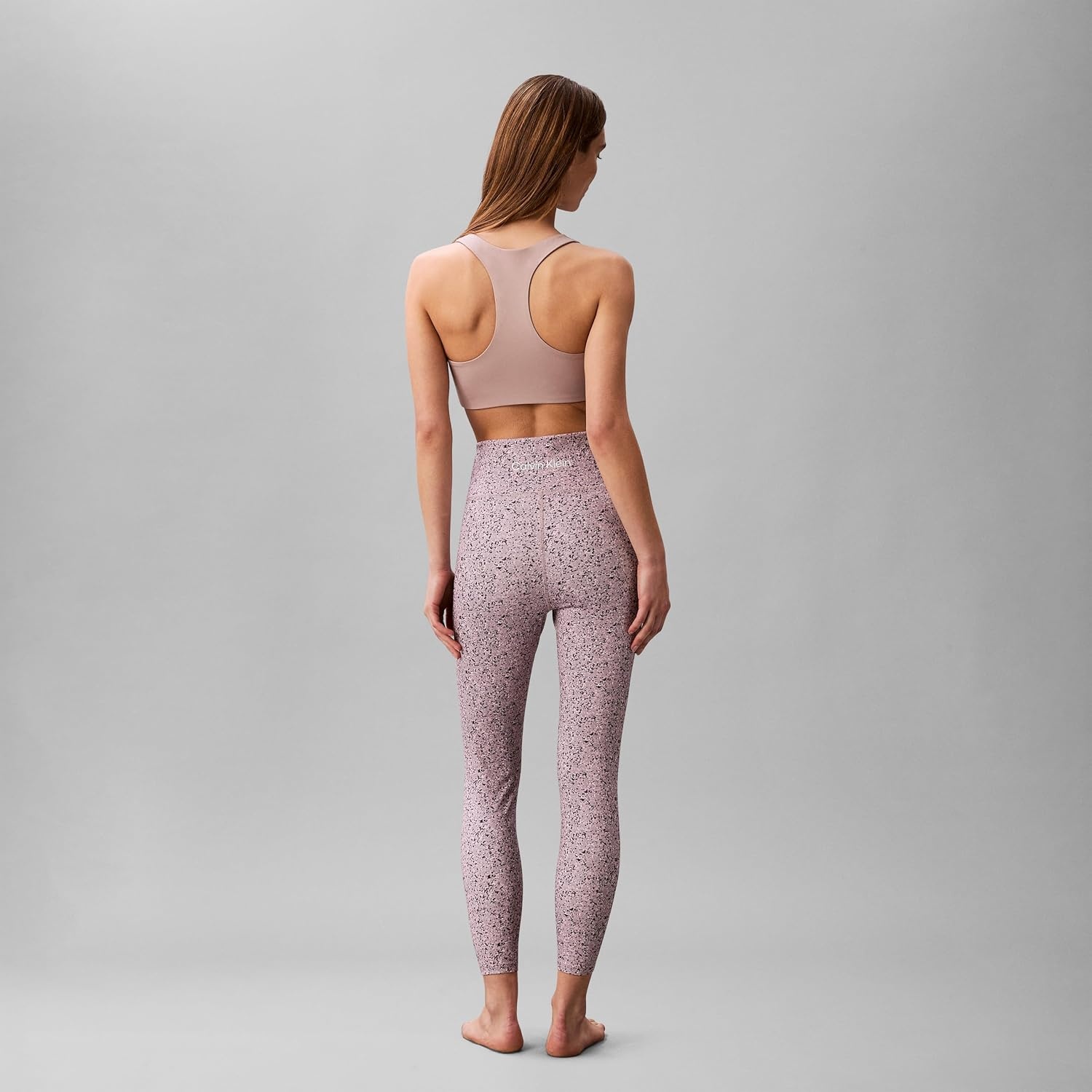 image:imageCalvin Klein Womens Performance Printed Logo High Rise 78 LeggingsSpeckled Dust Print Sea Fog Multi
