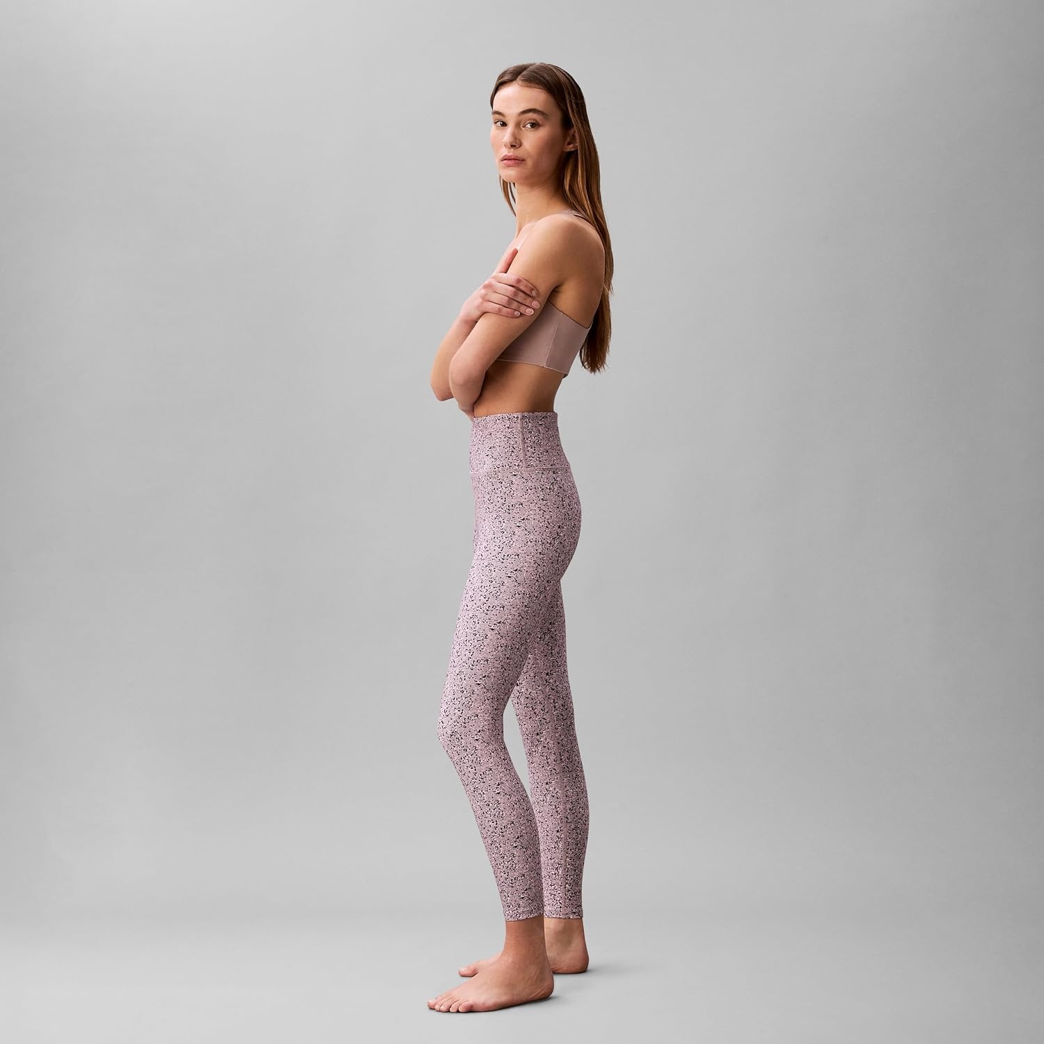 image:imageCalvin Klein Womens Performance Printed Logo High Rise 78 LeggingsSpeckled Dust Print Sea Fog Multi