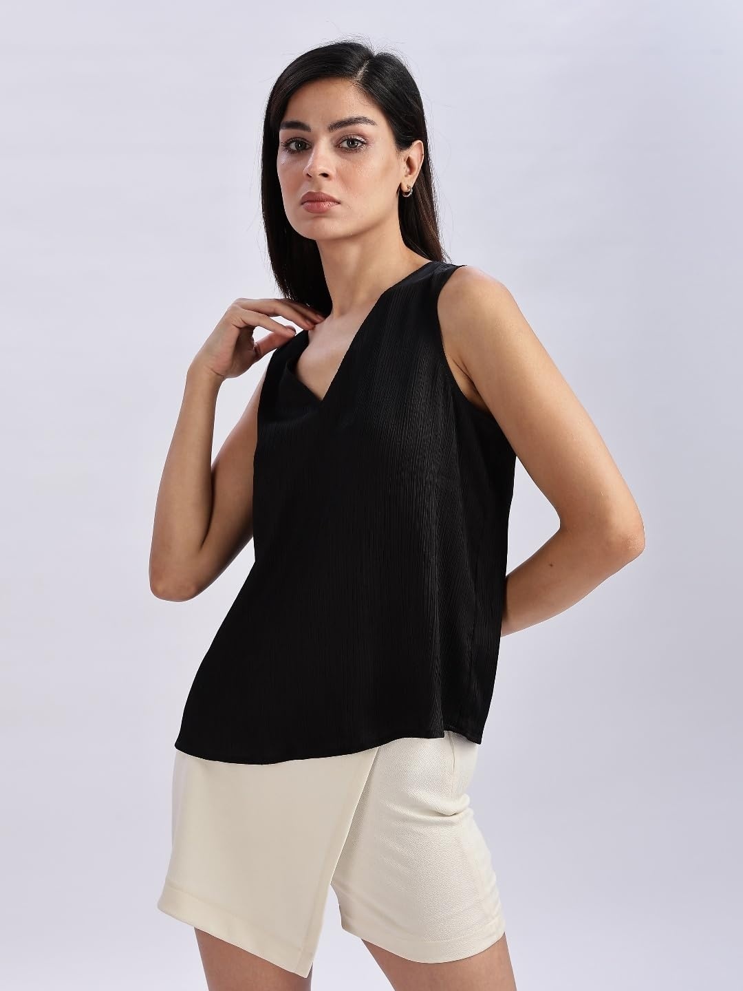 image:imageCalvin Klein Womens Plisse V Neck Tank TopBlack