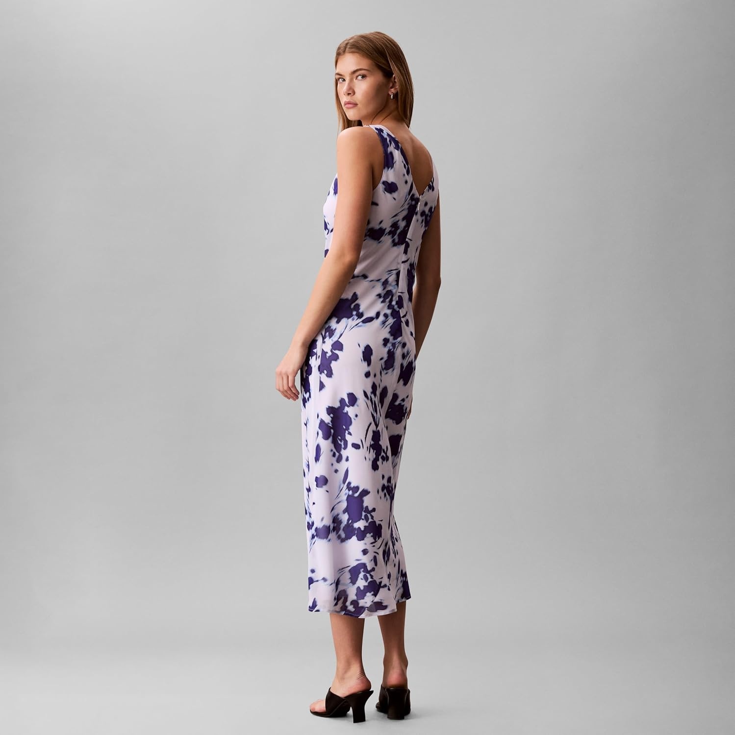 image:imageCalvin Klein Womens Printed Chiffon Cowl Neck Maxi DressBrilliant White Floral Print