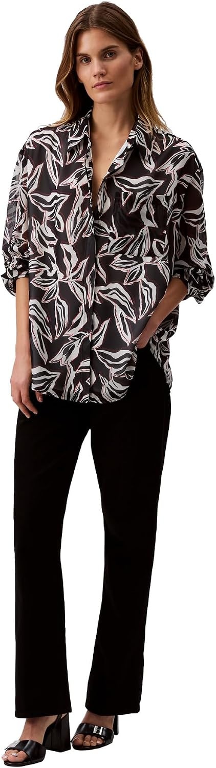 image:imageCalvin Klein Womens Printed Classic ButtonDown ShirtBlack Print