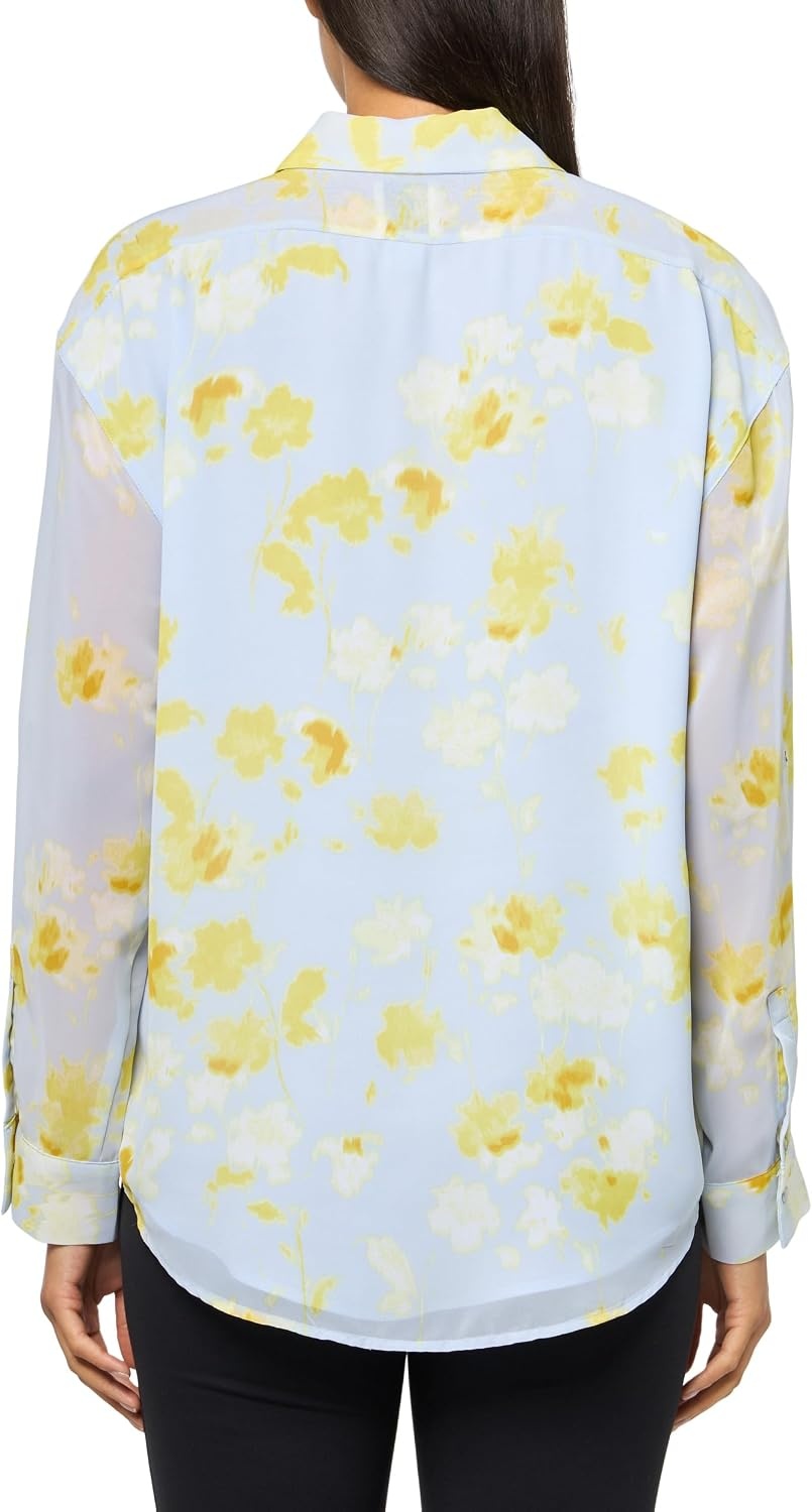 image:imageCalvin Klein Womens Printed Classic ButtonDown ShirtHalogen Blue