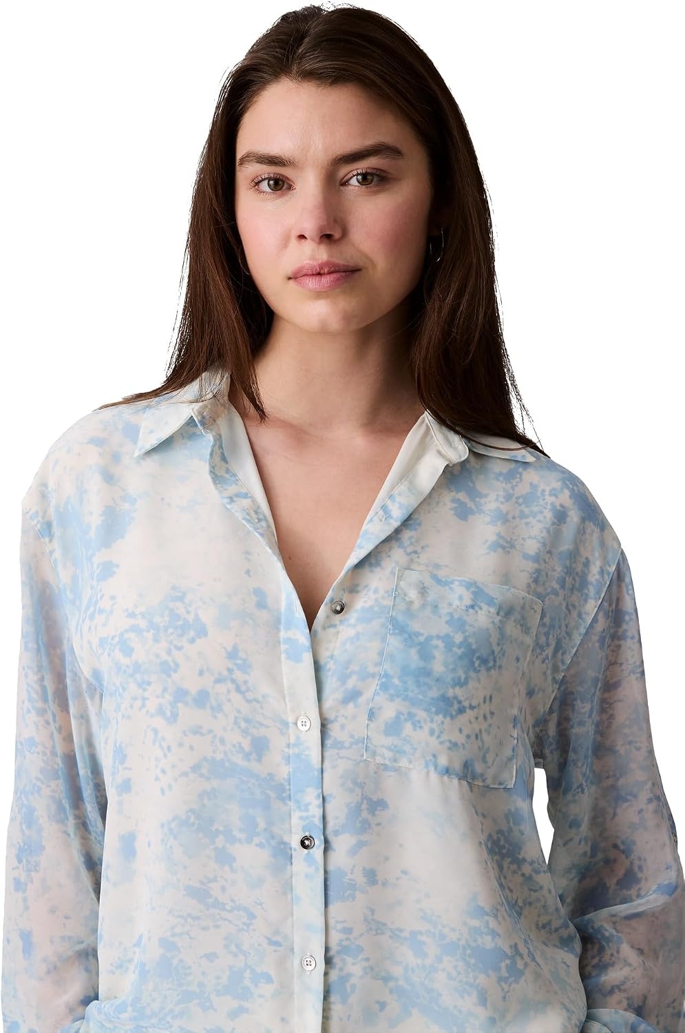 image:imageCalvin Klein Womens Printed Classic ButtonDown ShirtSurf Blue