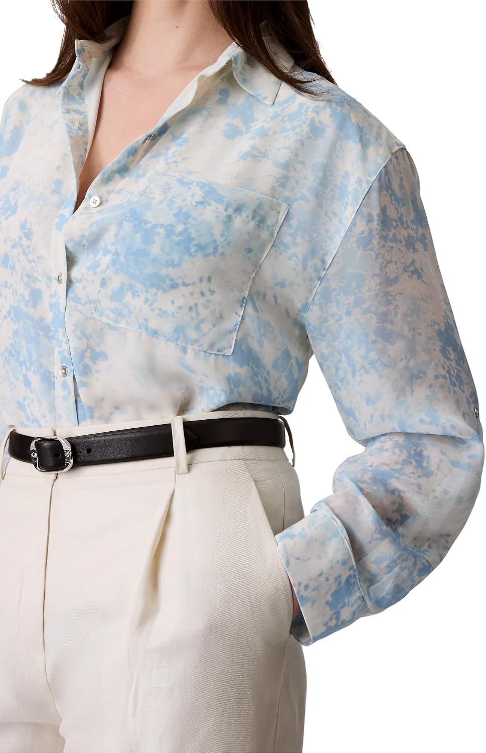 image:imageCalvin Klein Womens Printed Classic ButtonDown ShirtSurf Blue