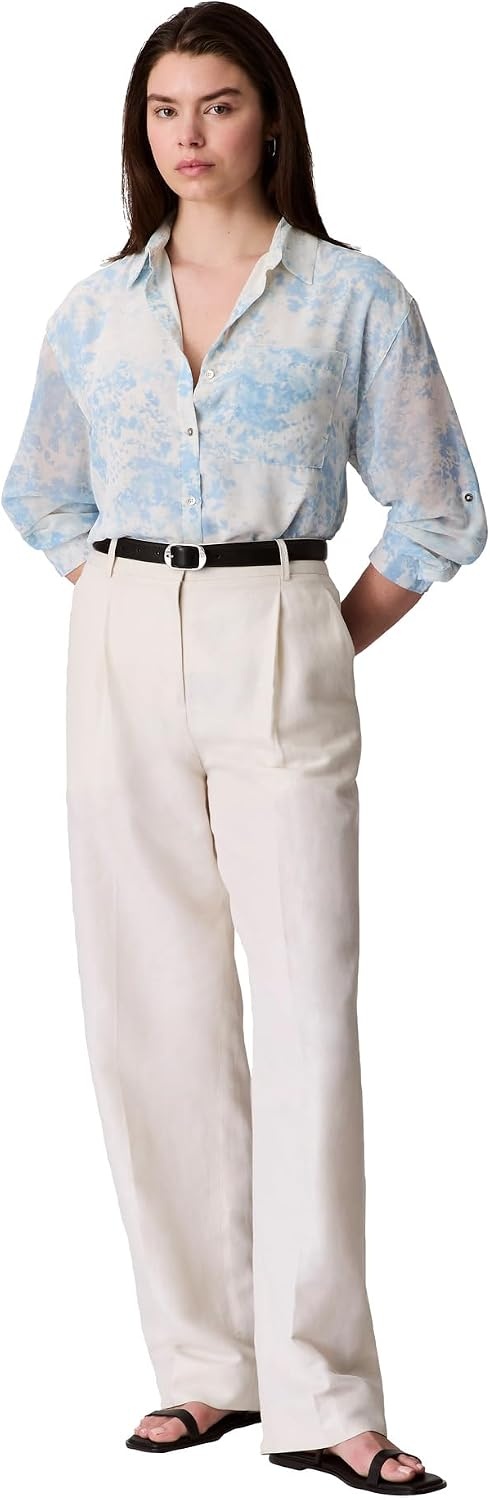 image:imageCalvin Klein Womens Printed Classic ButtonDown ShirtSurf Blue