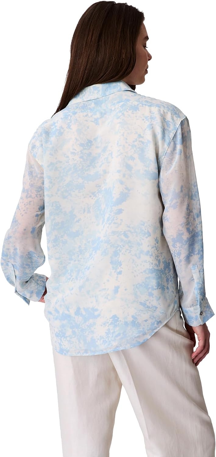 image:imageCalvin Klein Womens Printed Classic ButtonDown ShirtSurf Blue
