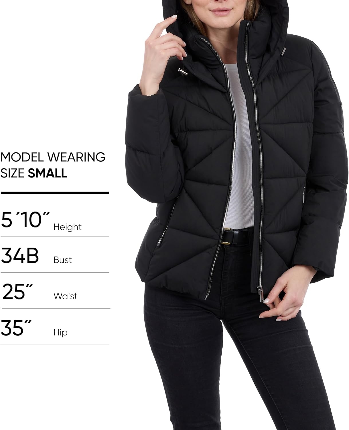 image:imageCalvin Klein Womens Puffer Jacket With Adjustable Hood Short Midweight Puffer Coat Water ResistantBlack