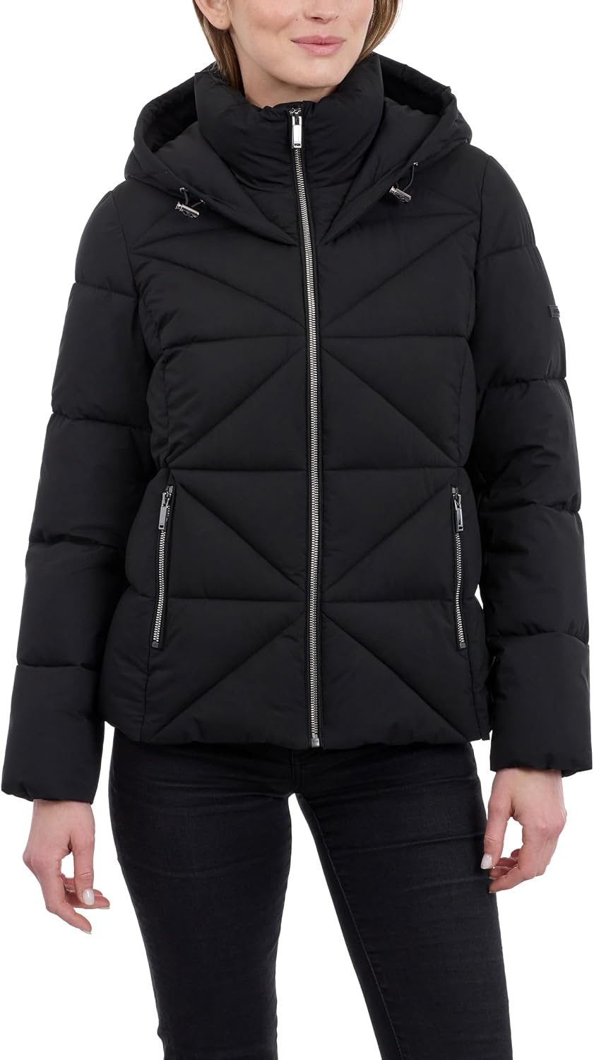 image:imageCalvin Klein Womens Puffer Jacket With Adjustable Hood Short Midweight Puffer Coat Water ResistantBlack