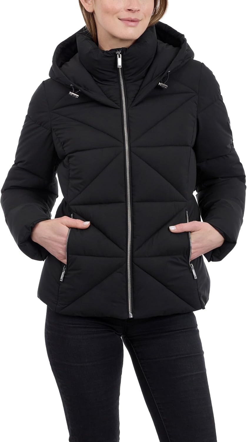 image:imageCalvin Klein Womens Puffer Jacket With Adjustable Hood Short Midweight Puffer Coat Water ResistantBlack