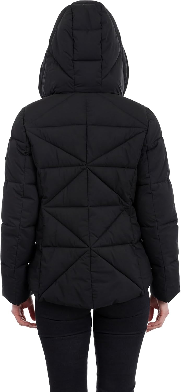 image:imageCalvin Klein Womens Puffer Jacket With Adjustable Hood Short Midweight Puffer Coat Water ResistantBlack