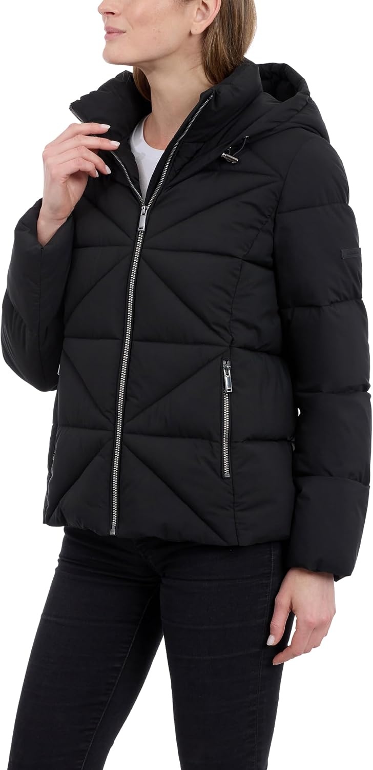 image:imageCalvin Klein Womens Puffer Jacket With Adjustable Hood Short Midweight Puffer Coat Water ResistantBlack