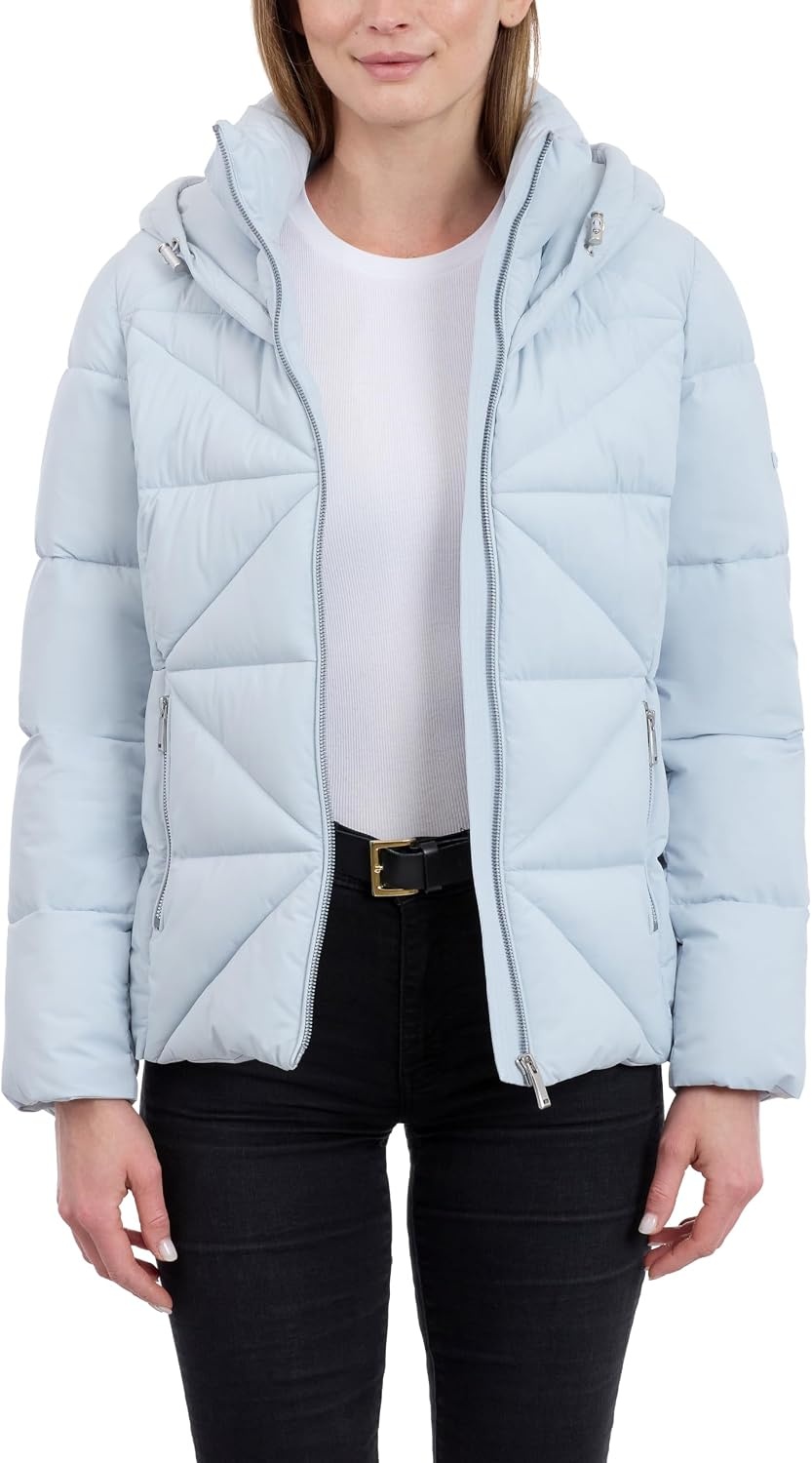 image:imageCalvin Klein Womens Puffer Jacket With Adjustable Hood Short Midweight Puffer Coat Water ResistantPlein Air