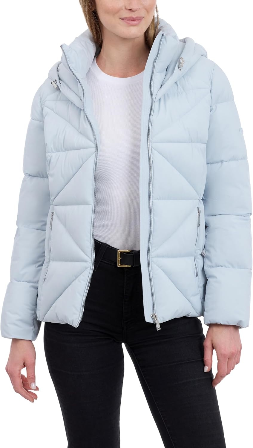 image:imageCalvin Klein Womens Puffer Jacket With Adjustable Hood Short Midweight Puffer Coat Water ResistantPlein Air