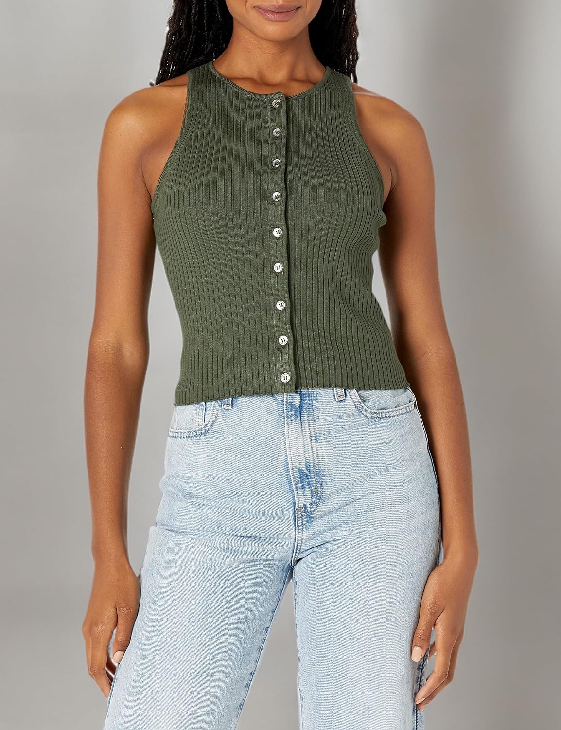 image:imageCalvin Klein Womens Ribbed Scoop Neck Button Tank TopThyme
