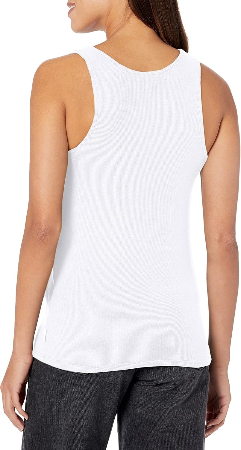 image:imageCalvin Klein Womens Ribbed Scoop Neck Button Tank TopWhite