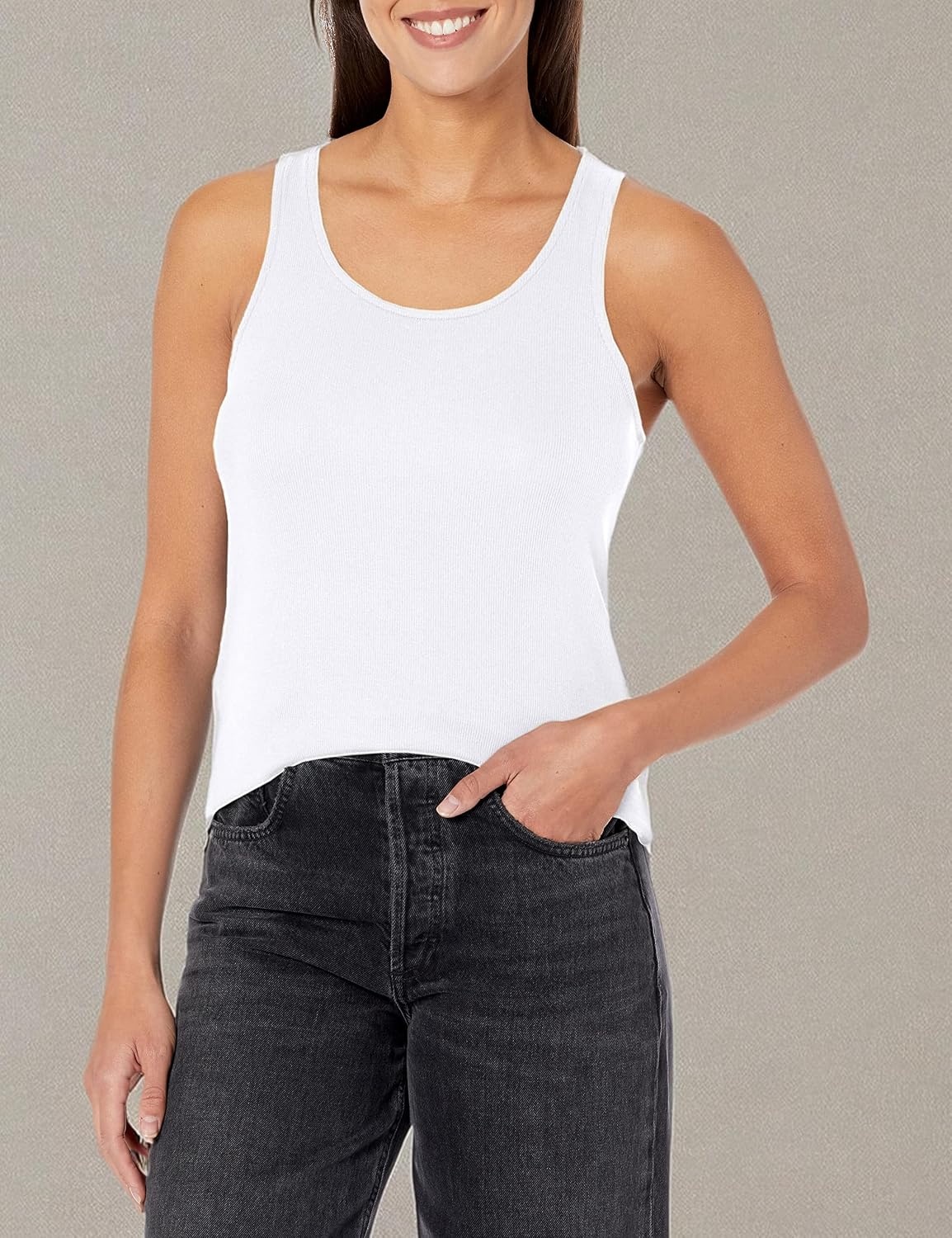 image:imageCalvin Klein Womens Ribbed Scoop Neck Button Tank TopWhite