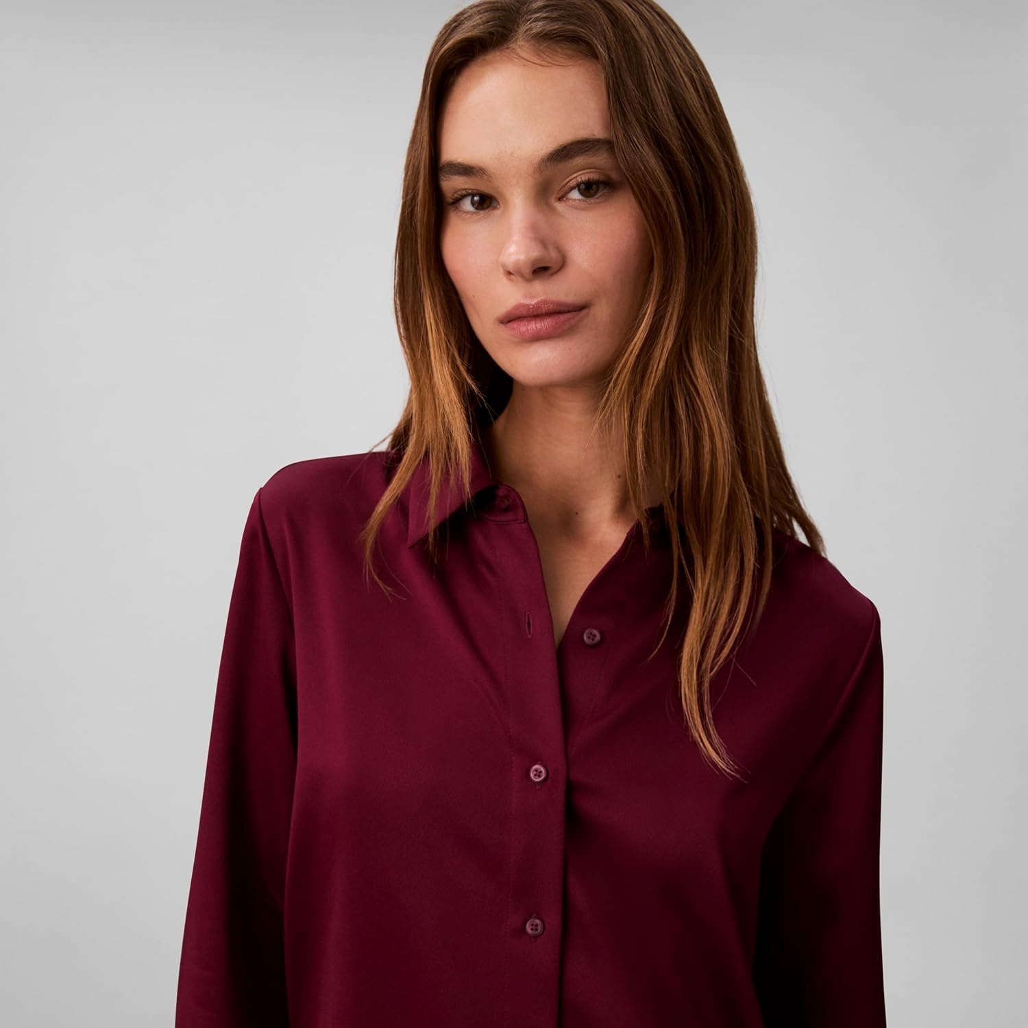 image:imageCalvin Klein Womens Satin ButtonDown ShirtBerry Glaze