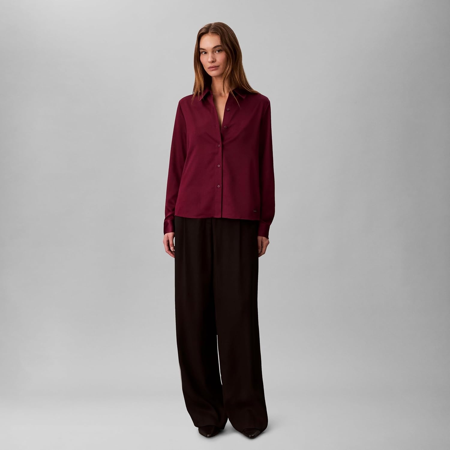 image:imageCalvin Klein Womens Satin ButtonDown ShirtBerry Glaze