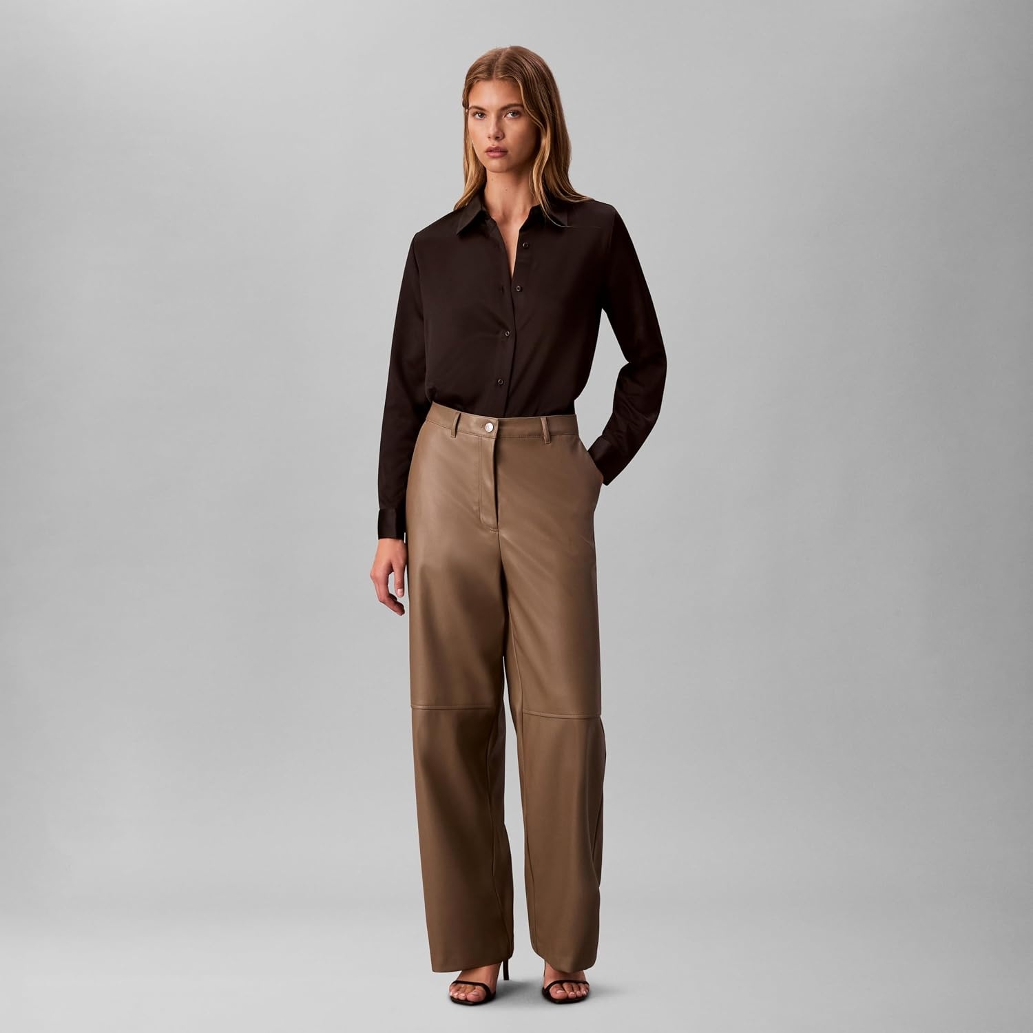 image:imageCalvin Klein Womens Satin ButtonDown ShirtBlack