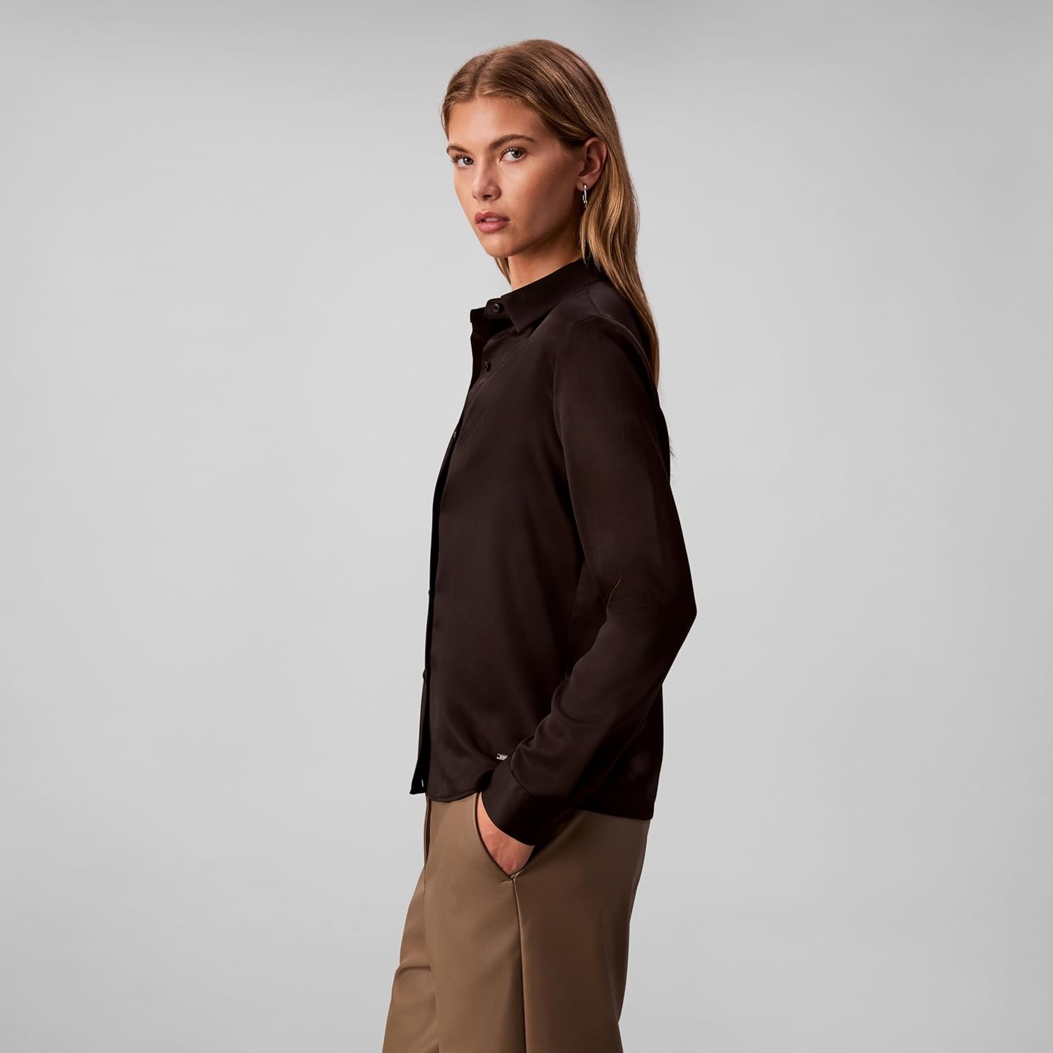 image:imageCalvin Klein Womens Satin ButtonDown ShirtBlack