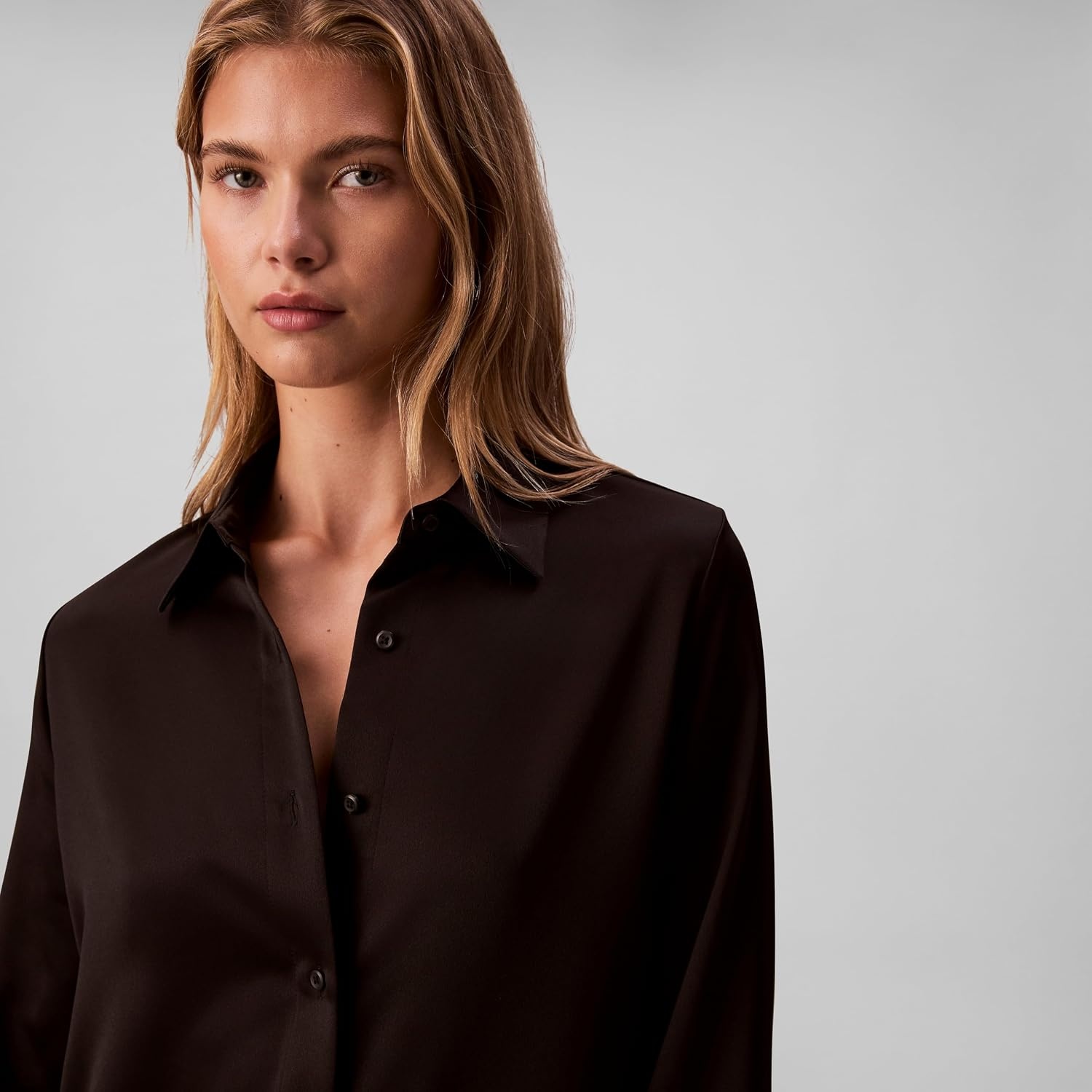 image:imageCalvin Klein Womens Satin ButtonDown ShirtBlack