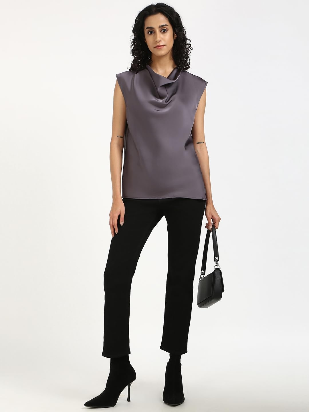 image:imageCalvin Klein Womens Satin Cowl Neck BlouseGrey
