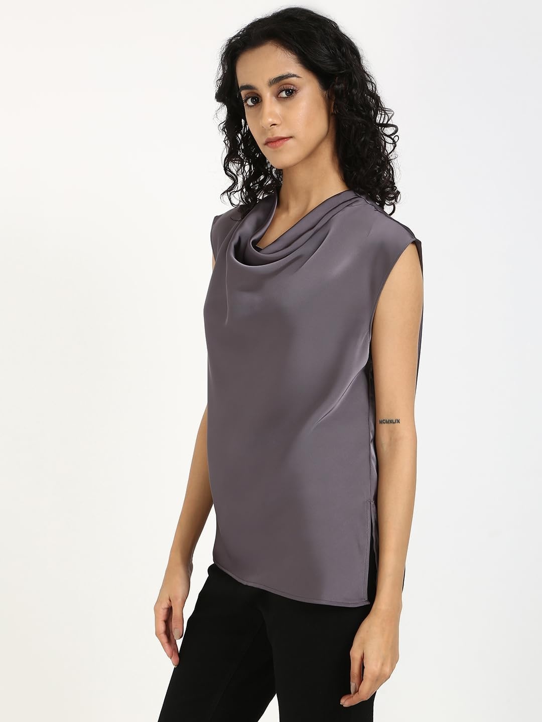 image:imageCalvin Klein Womens Satin Cowl Neck BlouseGrey