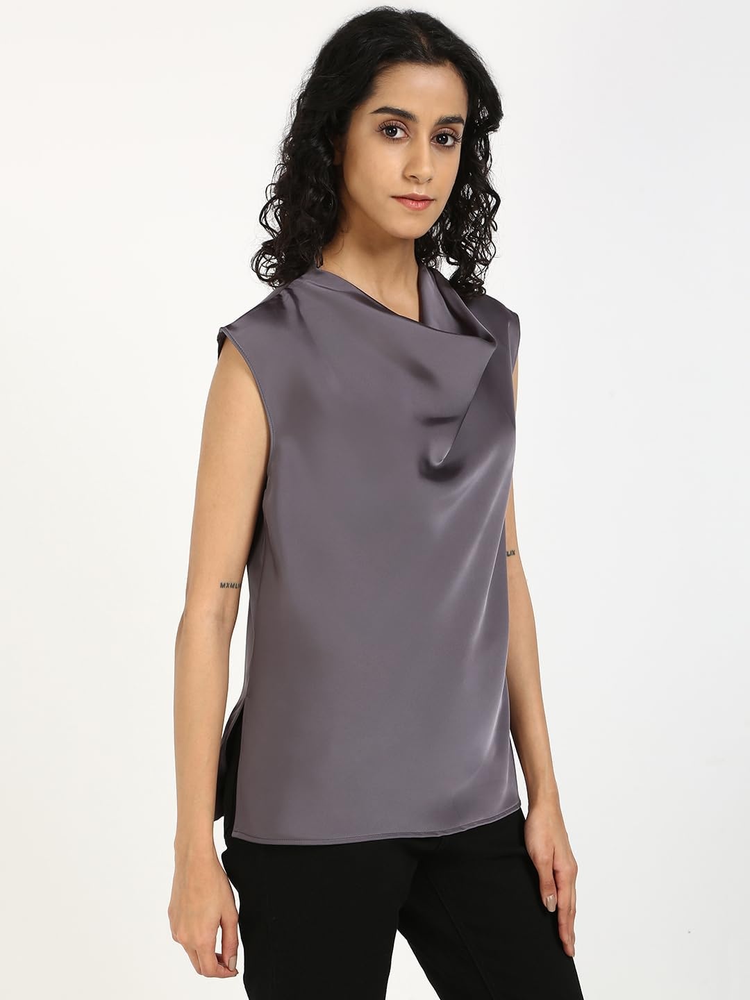 image:imageCalvin Klein Womens Satin Cowl Neck BlouseGrey