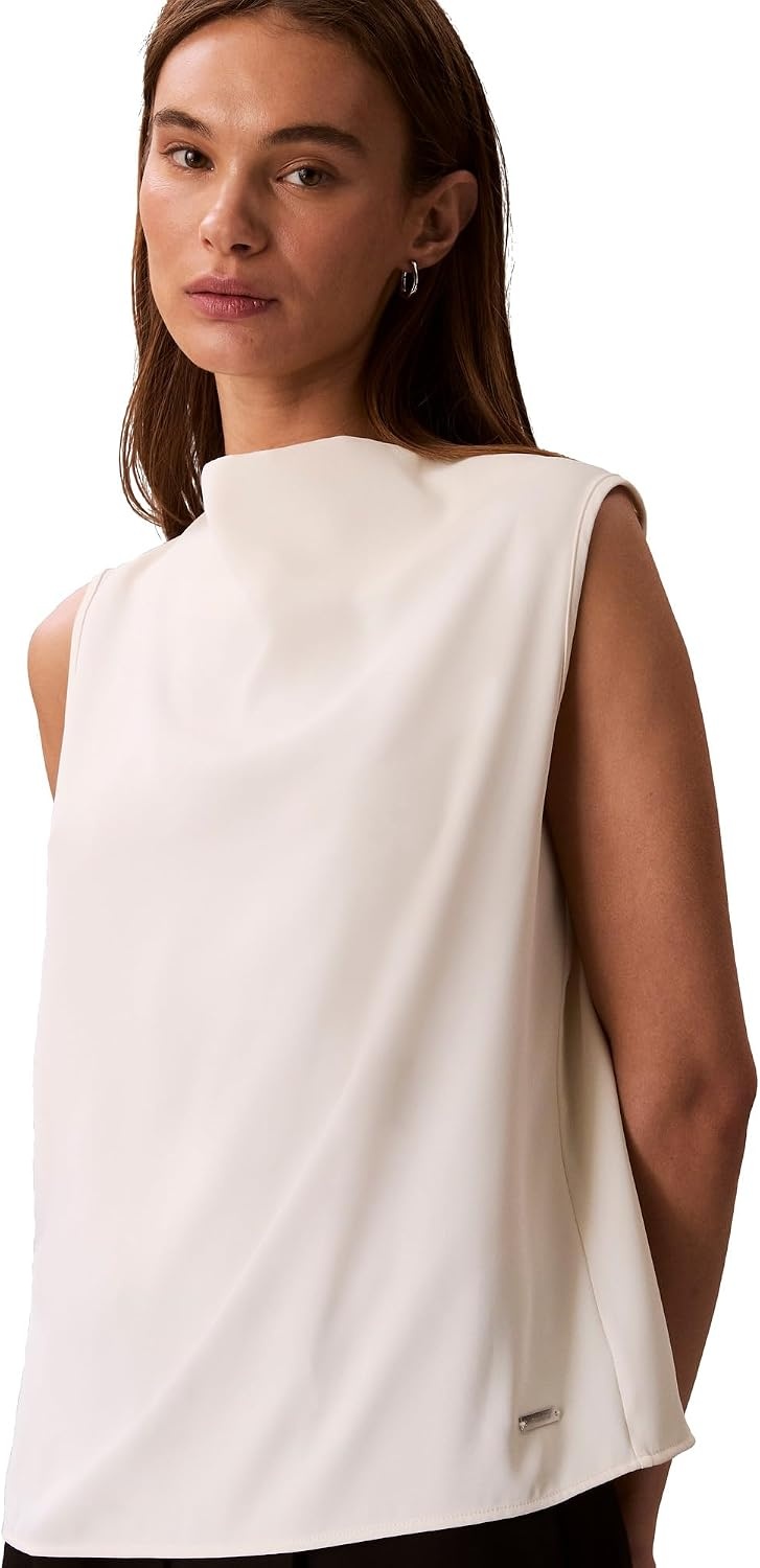 image:imageCalvin Klein Womens Satin High Neck Tank TopAntique White