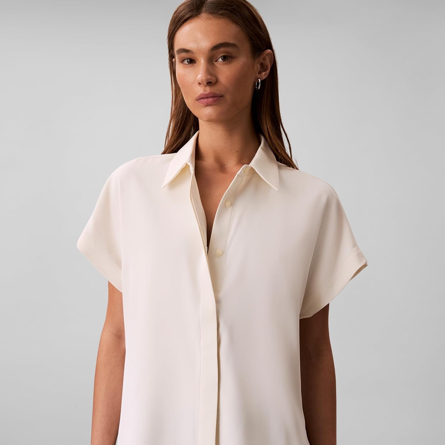 image:imageCalvin Klein Womens Satin Short Sleeve TopAntique White