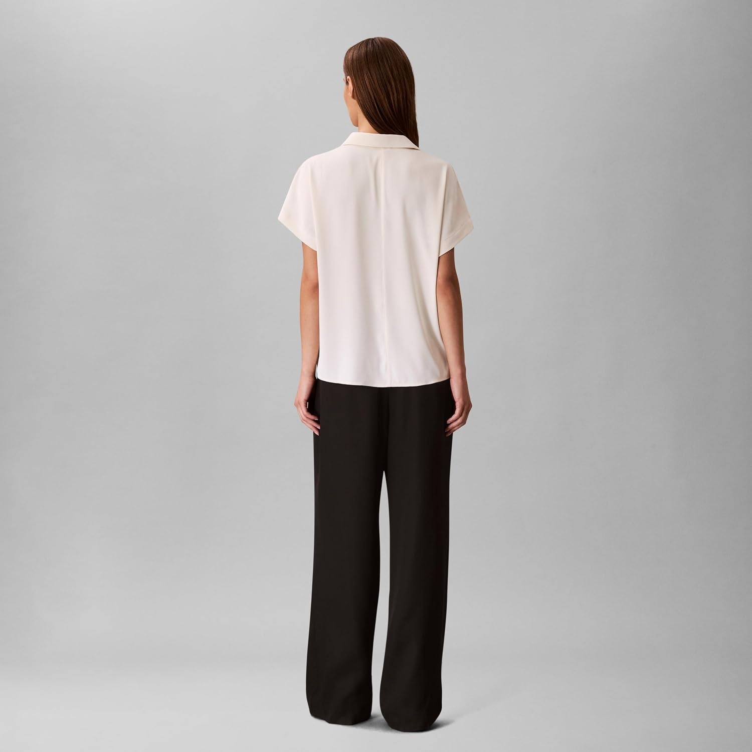 image:imageCalvin Klein Womens Satin Short Sleeve TopAntique White