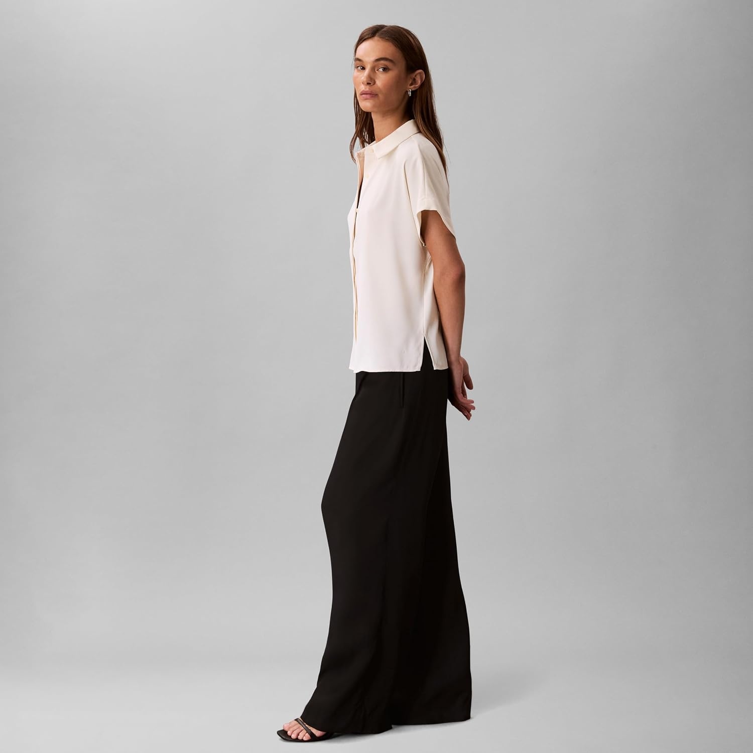 image:imageCalvin Klein Womens Satin Short Sleeve TopAntique White