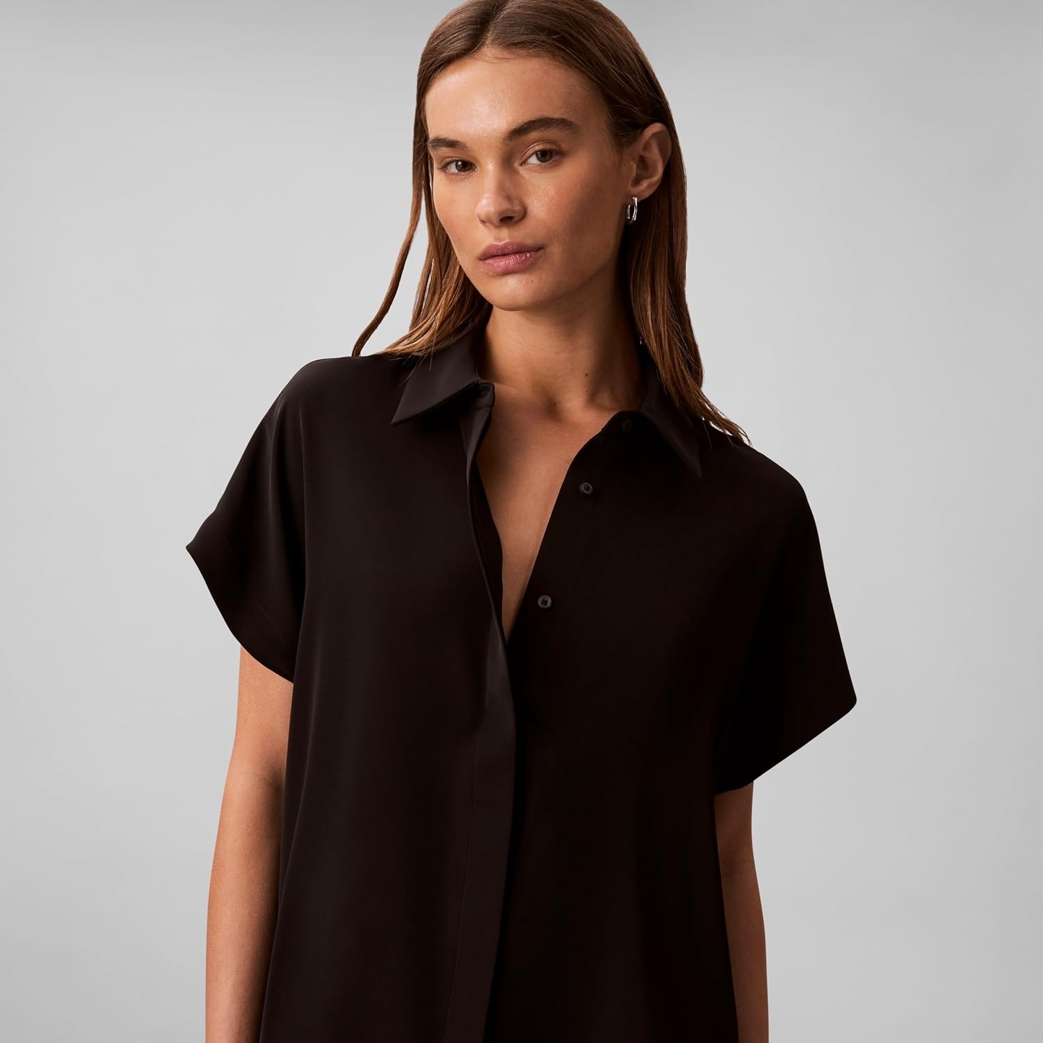 image:imageCalvin Klein Womens Satin Short Sleeve TopBlack