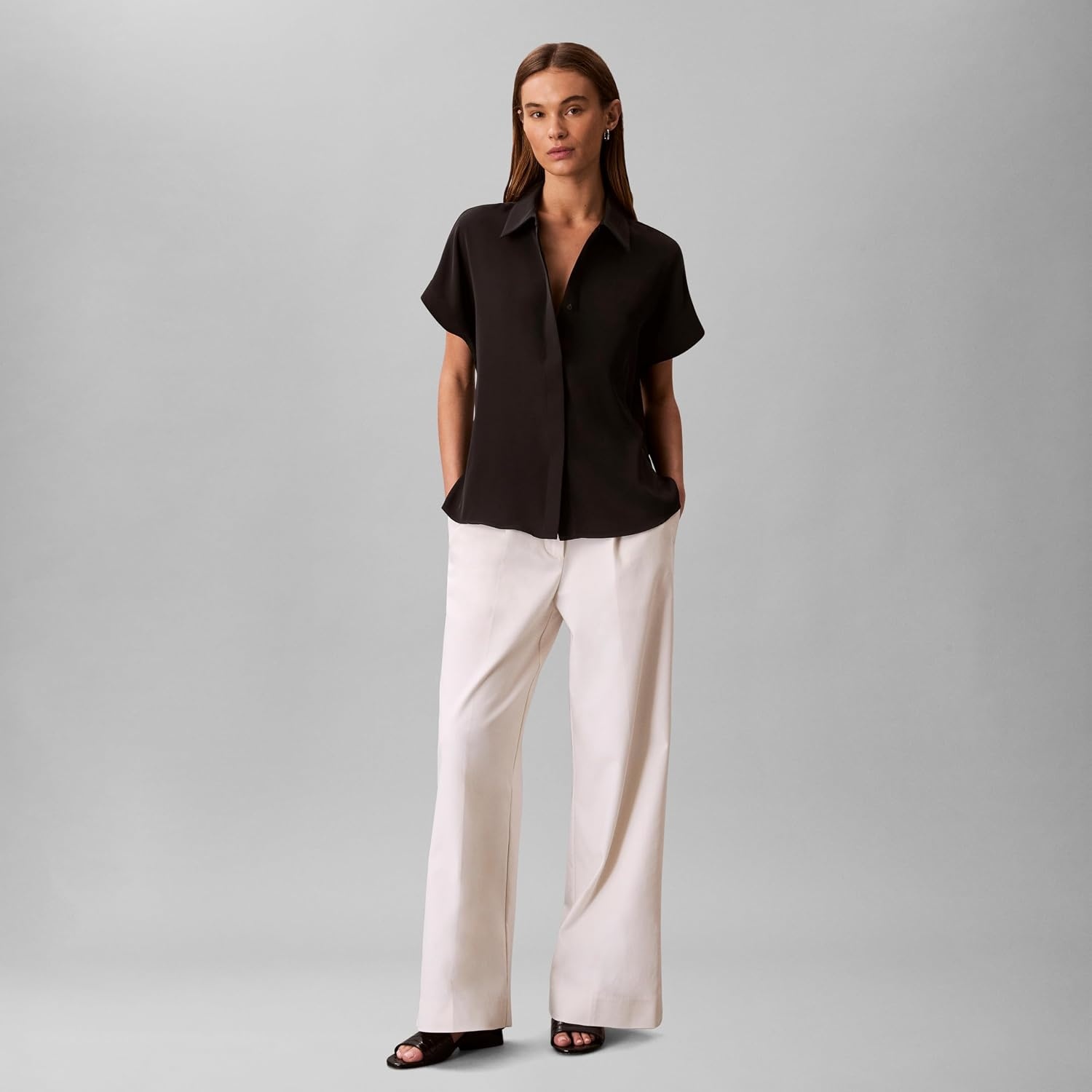 image:imageCalvin Klein Womens Satin Short Sleeve TopBlack