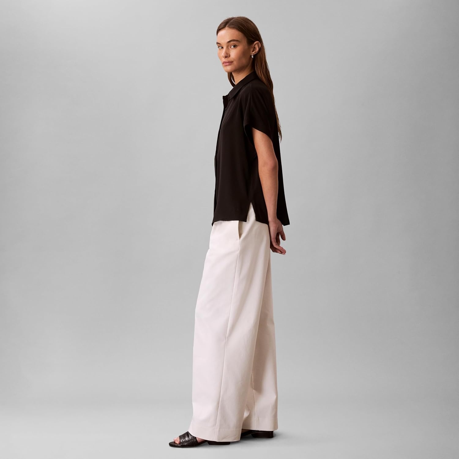 image:imageCalvin Klein Womens Satin Short Sleeve TopBlack