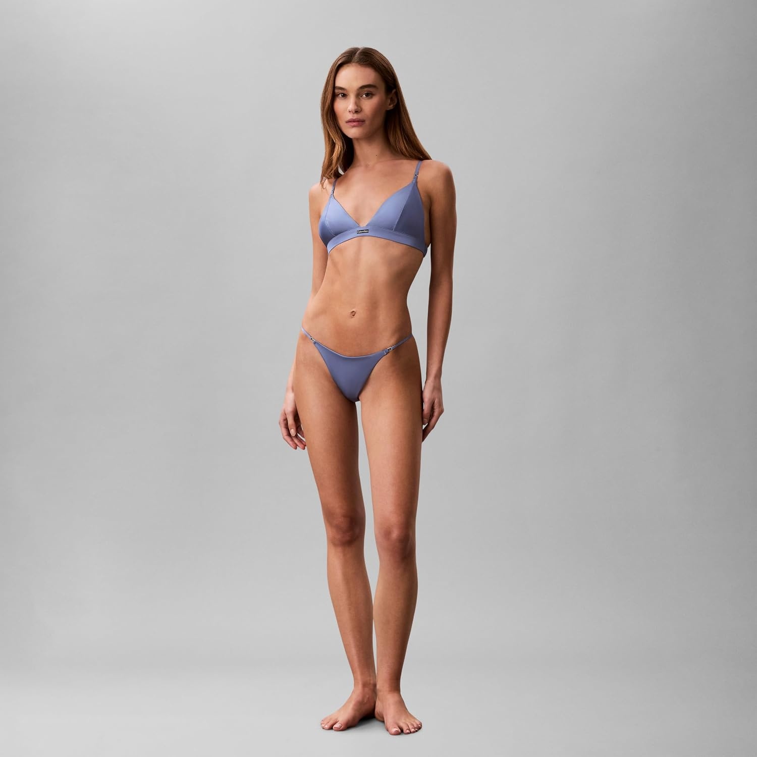 image:imageCalvin Klein Womens Signature Satin Unlined Triangle BraletteBlue Tulip