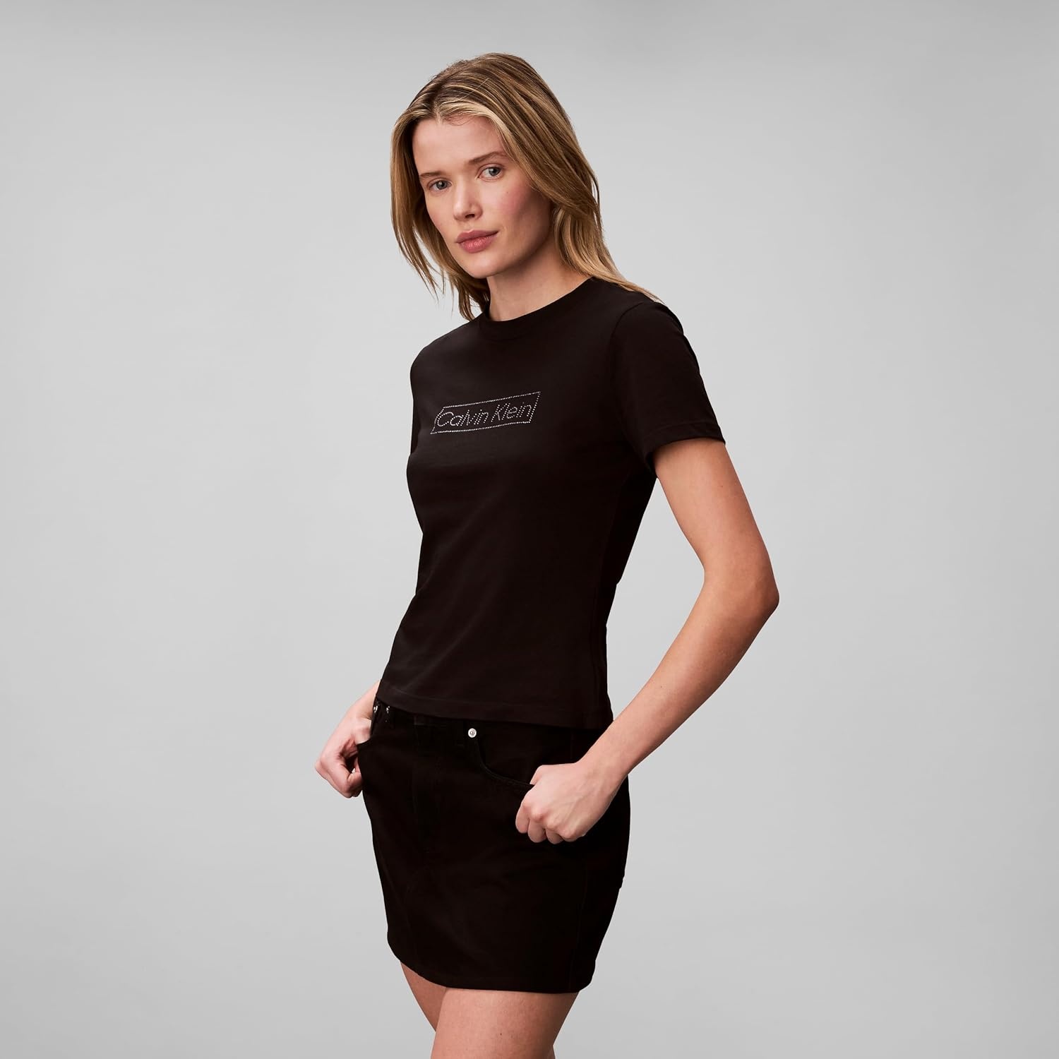 image:imageCalvin Klein Womens Slim Fit Cotton Modal Monogram TeeBlack