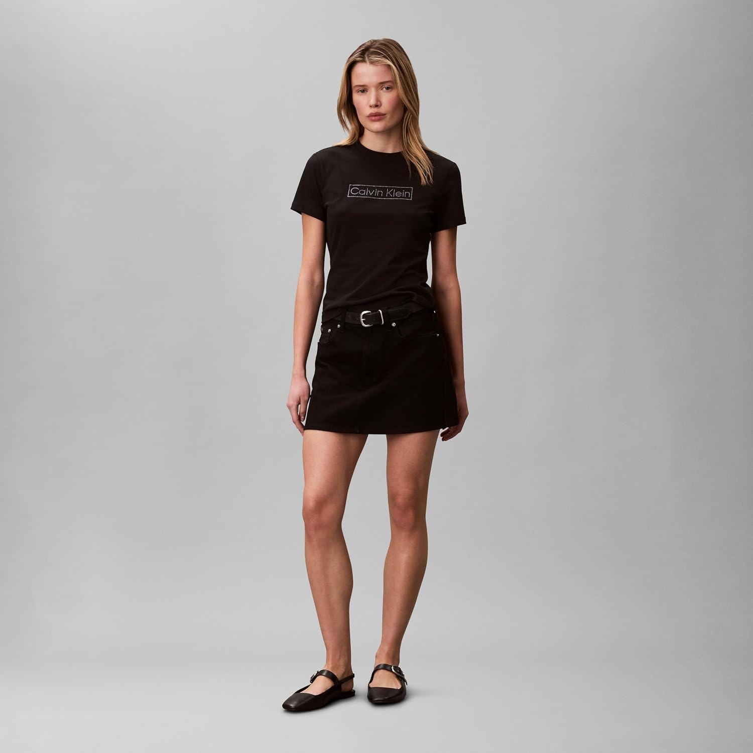 image:imageCalvin Klein Womens Slim Fit Cotton Modal Monogram TeeBlack