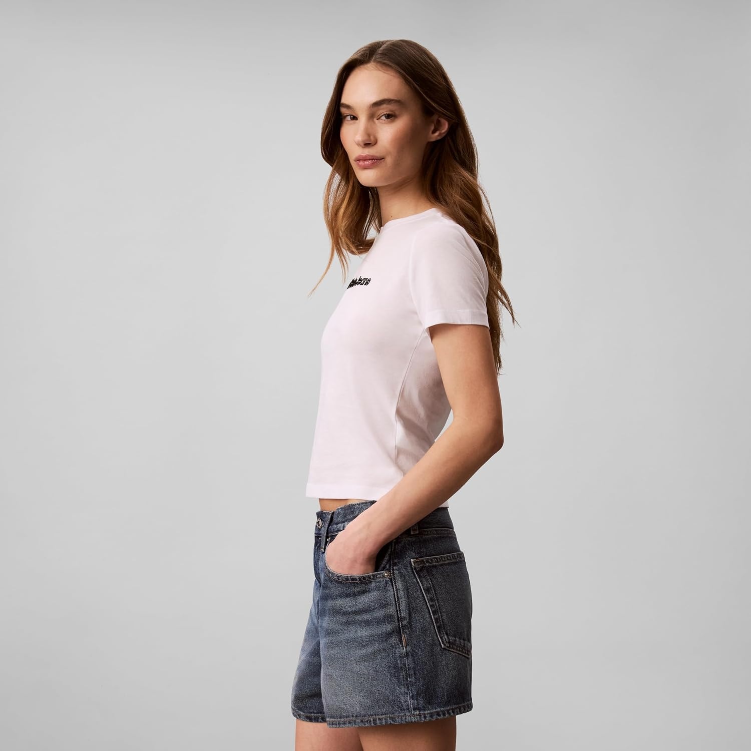 image:imageCalvin Klein Womens Slim Fit Cotton Modal Monogram TeeBright White
