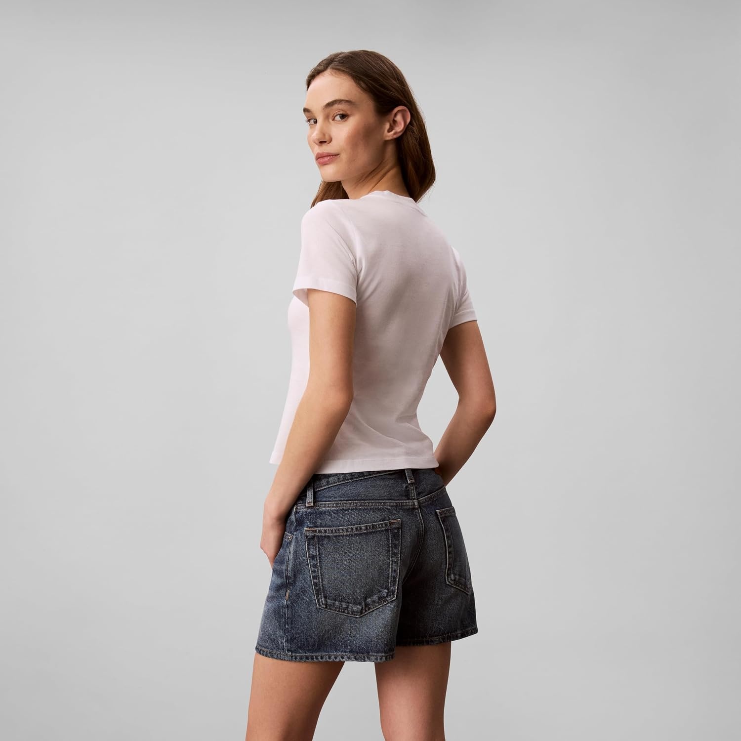 image:imageCalvin Klein Womens Slim Fit Cotton Modal Monogram TeeBright White