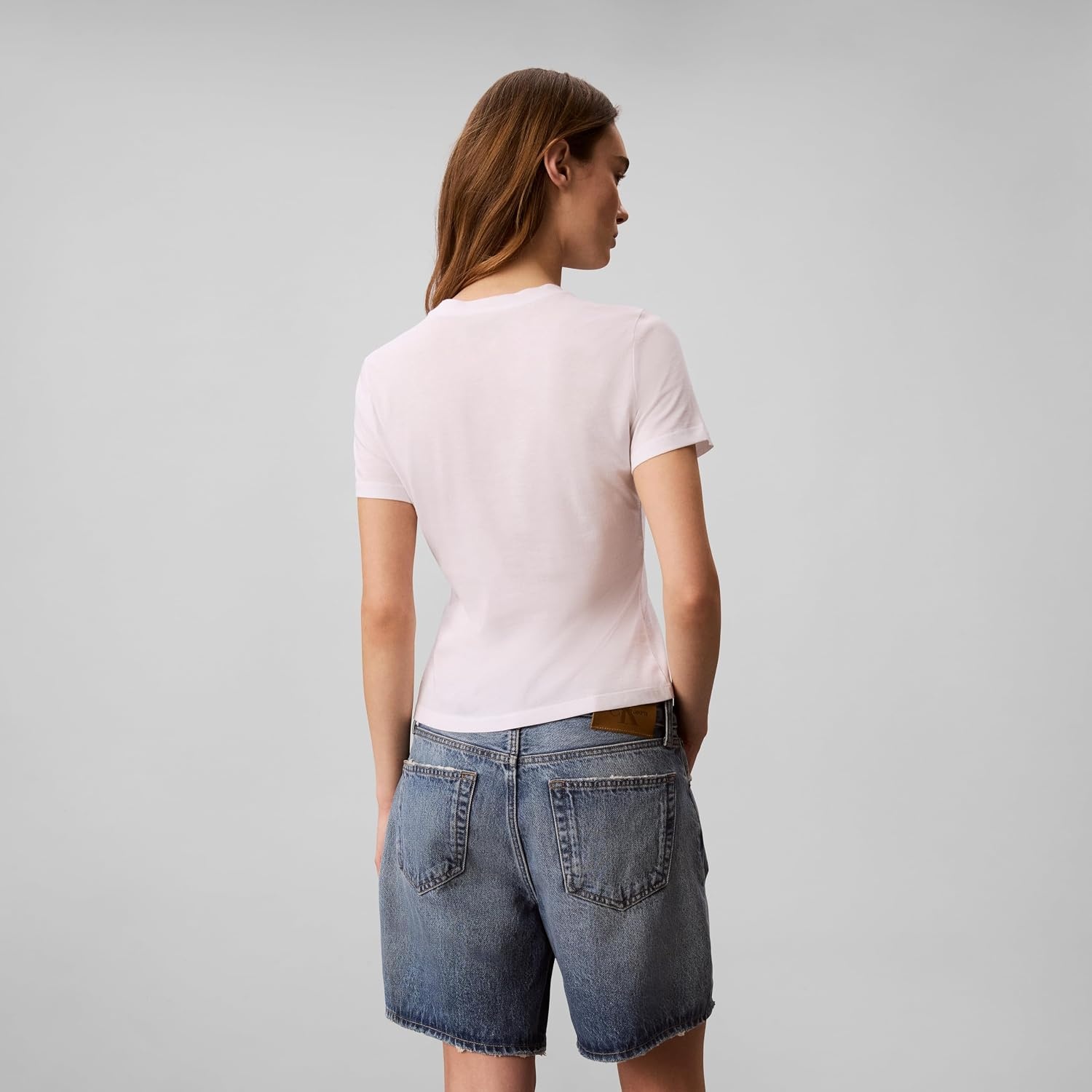 image:imageCalvin Klein Womens Slim Fit Cotton Modal Monogram TeeEmbellished Bright White