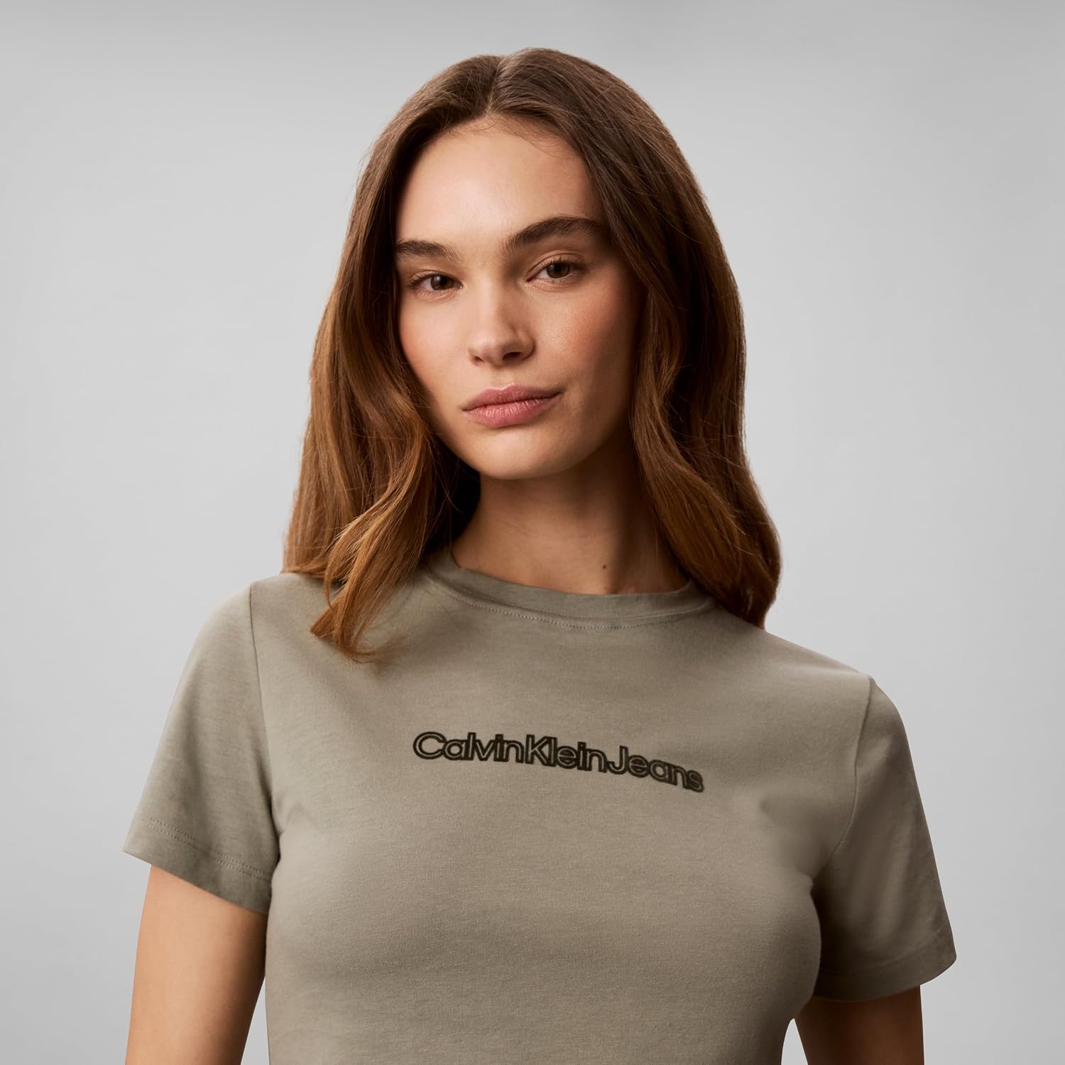 image:imageCalvin Klein Womens Slim Fit Cotton Modal Monogram TeeShadow