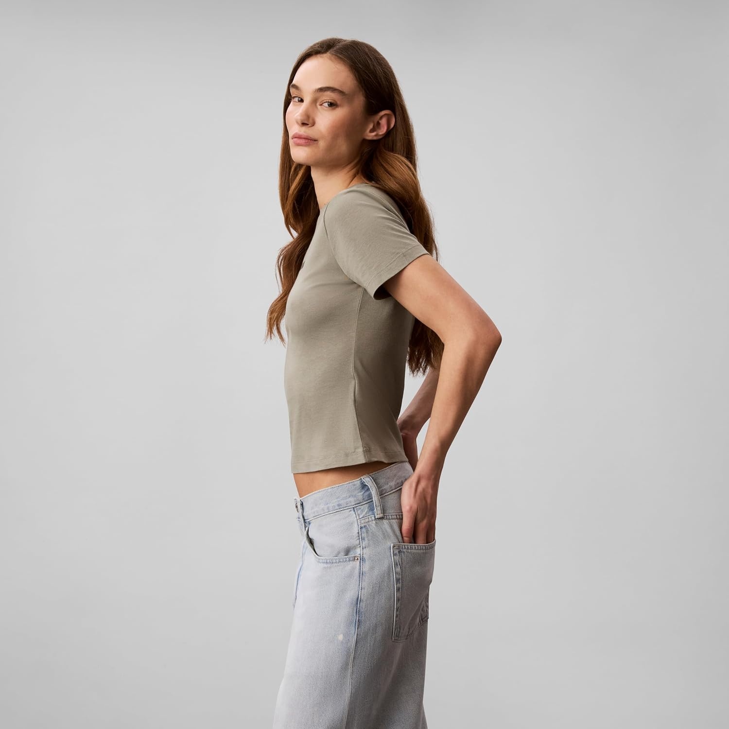 image:imageCalvin Klein Womens Slim Fit Cotton Modal Monogram TeeShadow