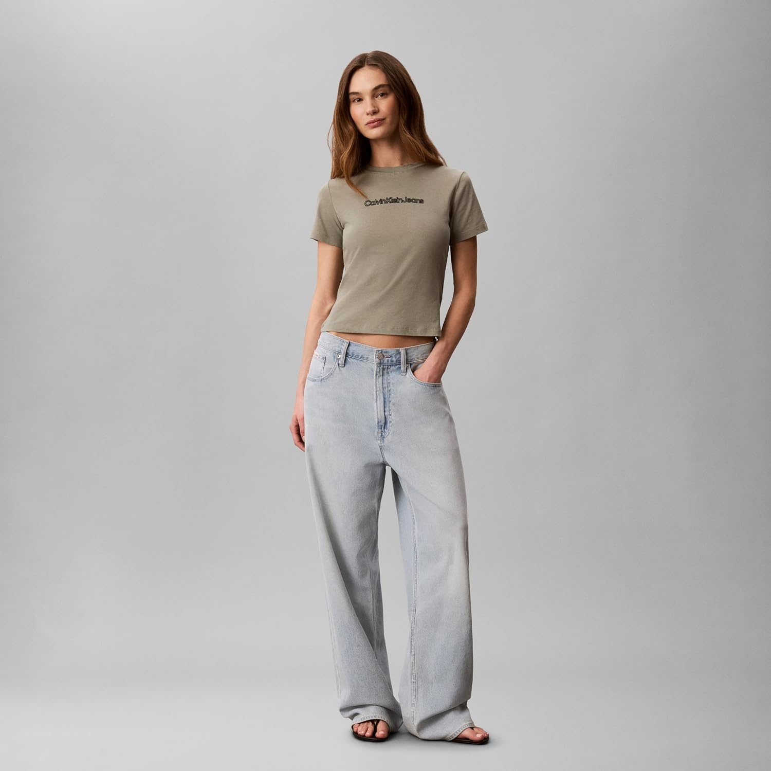 image:imageCalvin Klein Womens Slim Fit Cotton Modal Monogram TeeShadow