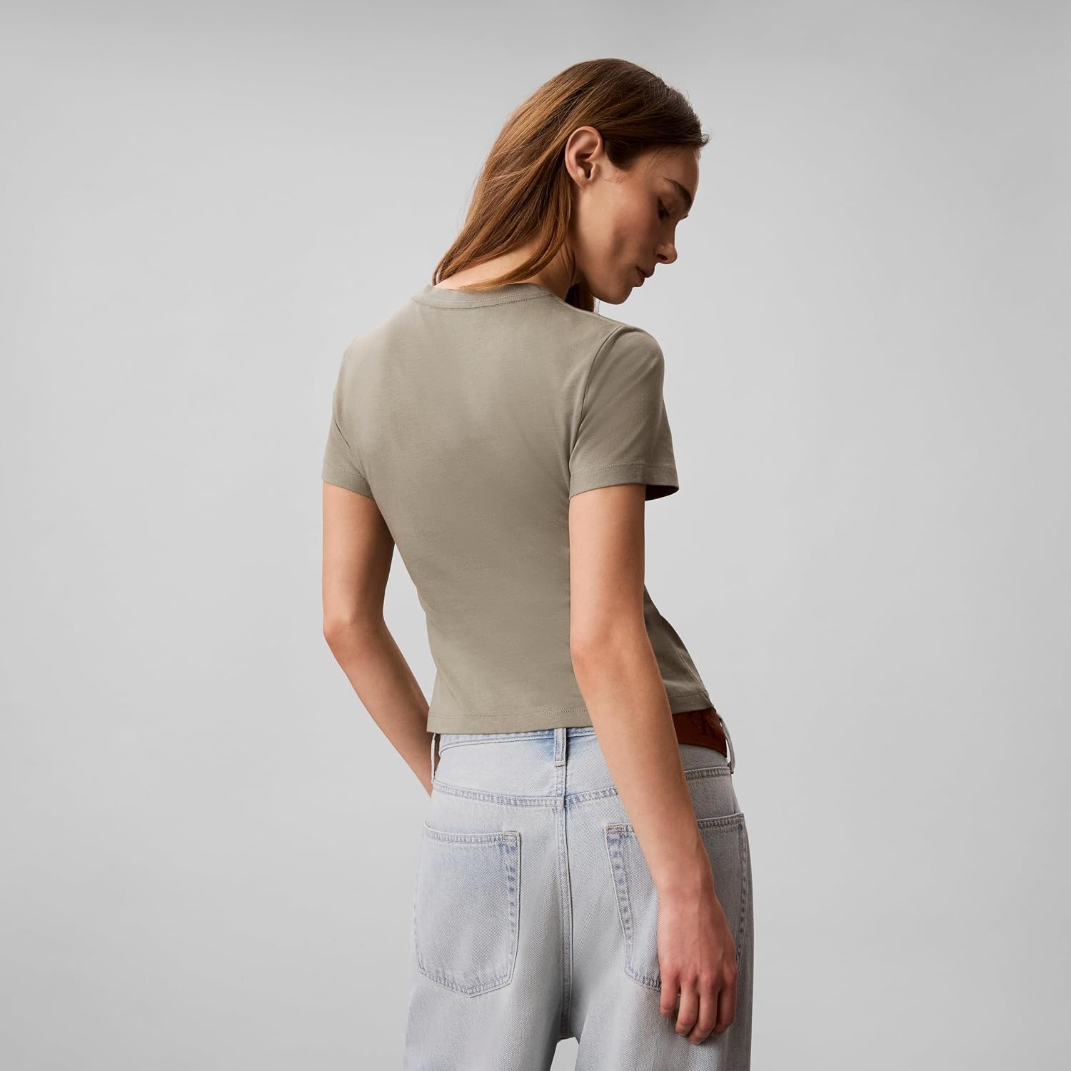 image:imageCalvin Klein Womens Slim Fit Cotton Modal Monogram TeeShadow