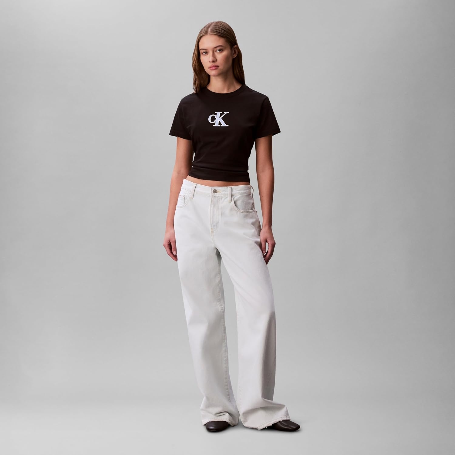 image:imageCalvin Klein Womens Slim Fit Graphic Monogram TeeBlack