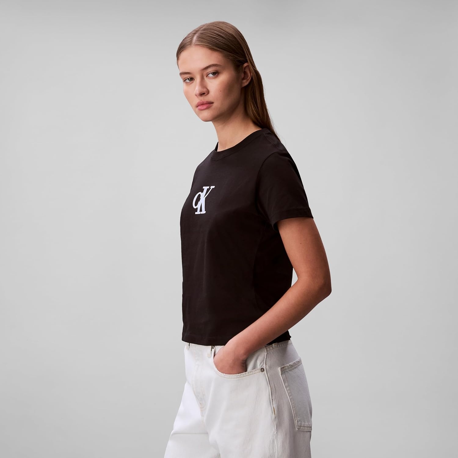 image:imageCalvin Klein Womens Slim Fit Graphic Monogram TeeBlack