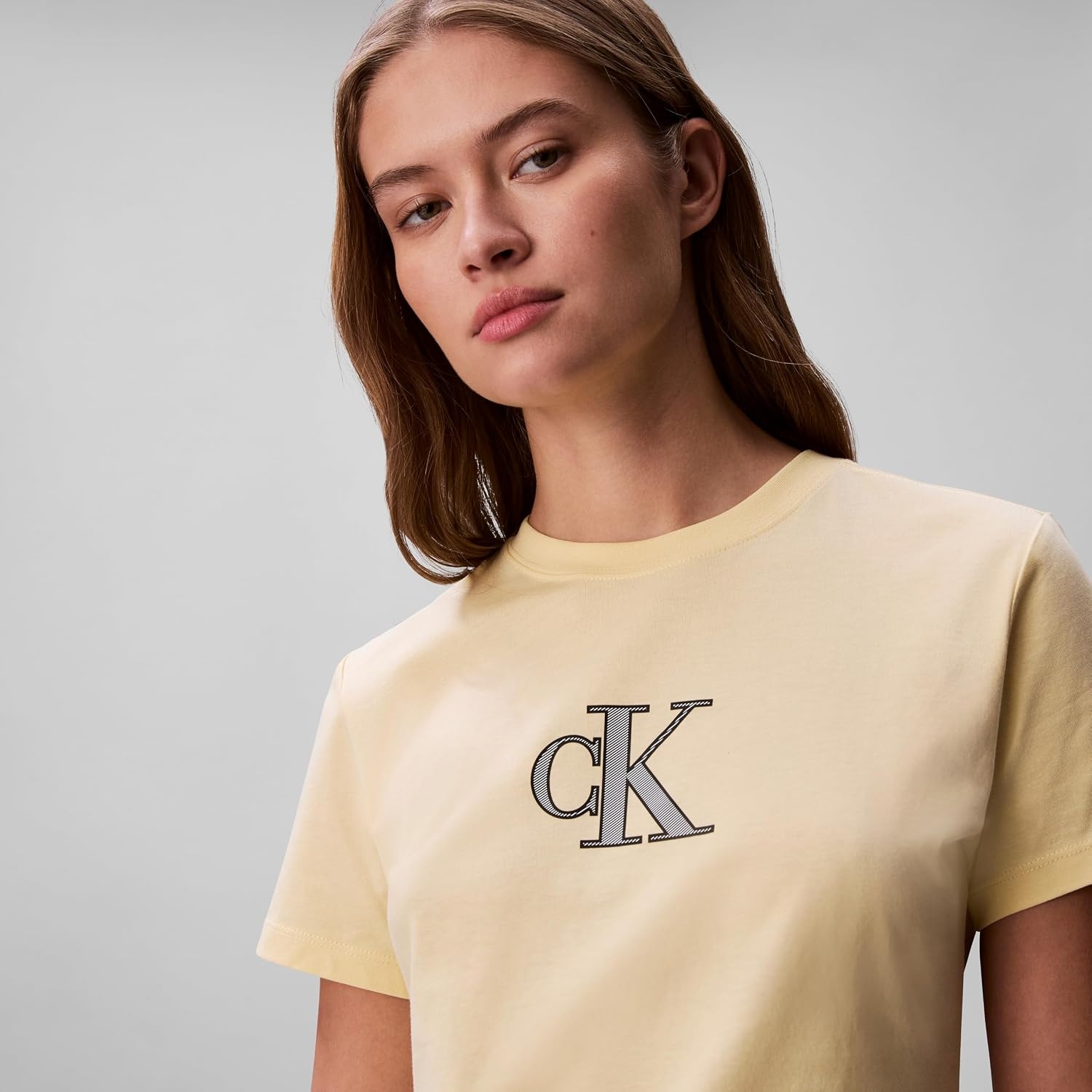 image:imageCalvin Klein Womens Slim Fit Graphic Monogram TeeFrench Vanilla