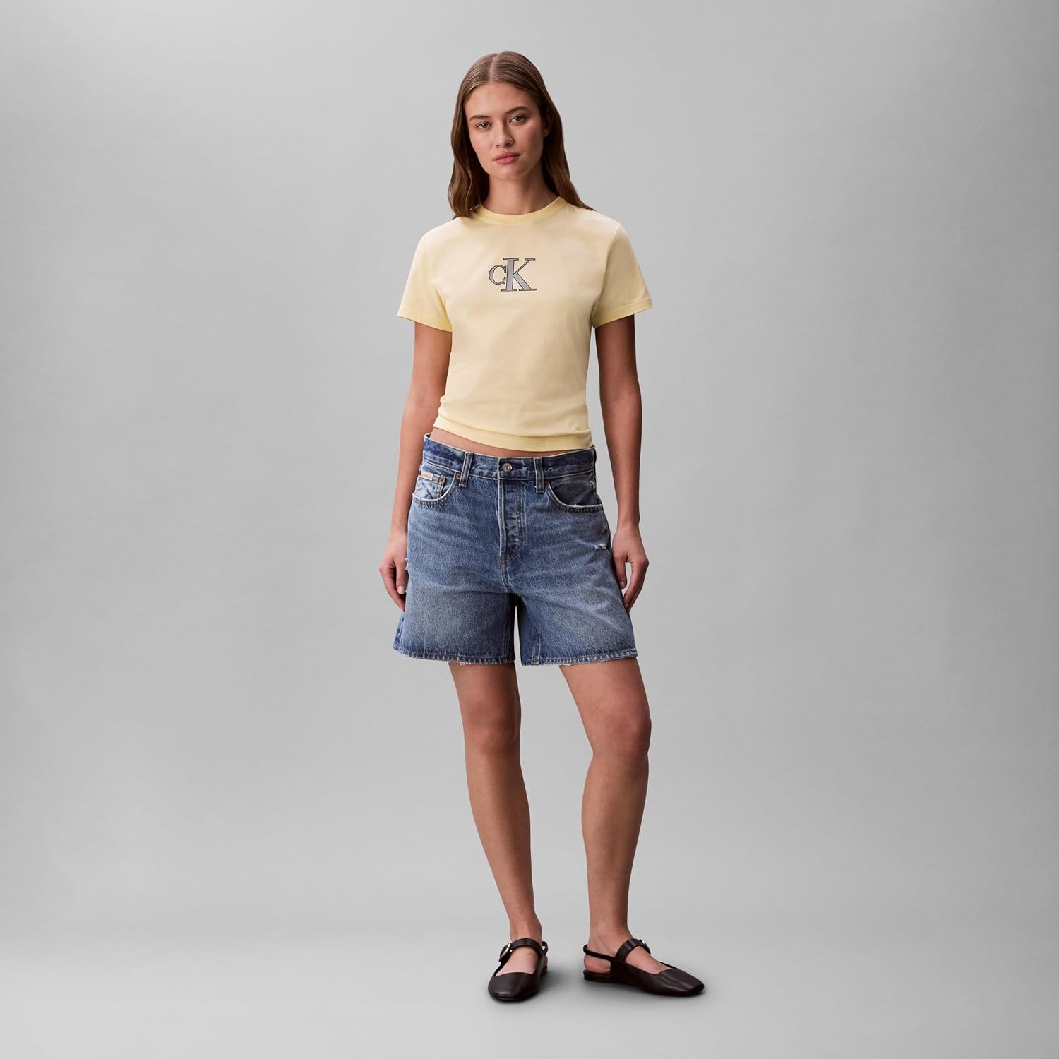 image:imageCalvin Klein Womens Slim Fit Graphic Monogram TeeFrench Vanilla
